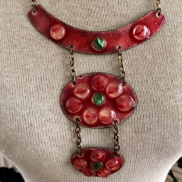 Vintage Enamel Brutalist Modernist Bib Necklace - Picture 4 of 9